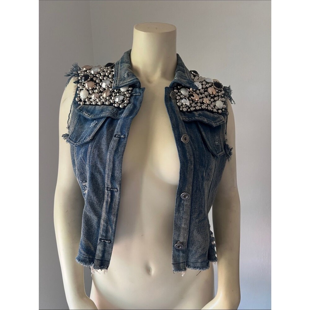 Vintage 80’s Embellished Festival Western Denim Vest - Size Small.